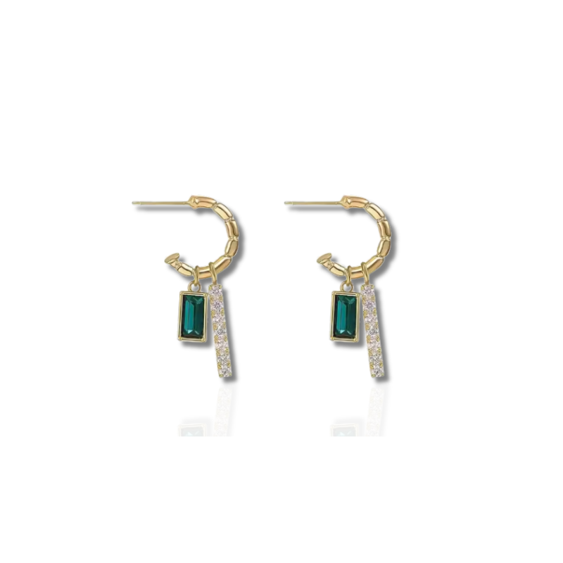 Gouden Geometrische Oorringen met Groene Kristal - Greta
