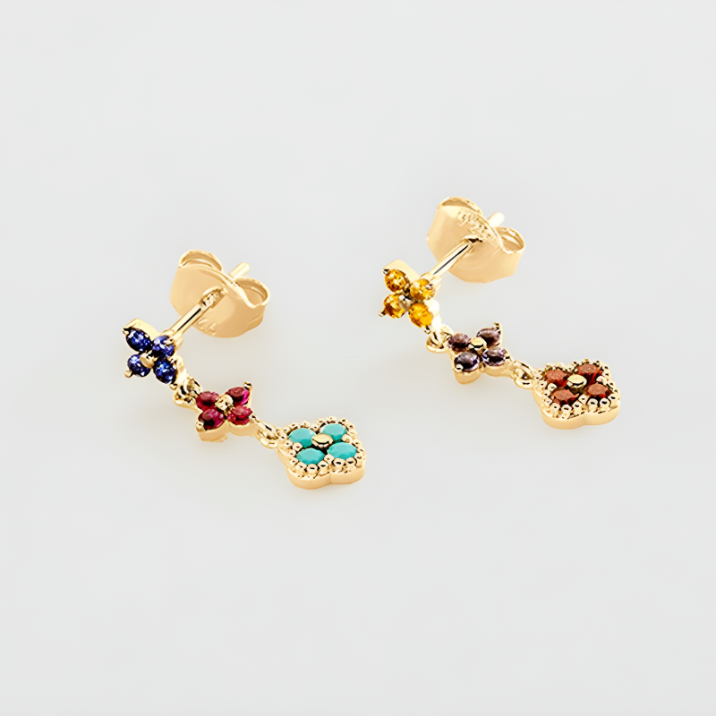 Gouden Bloem Charms Dangle Oorbellen - Jennifer