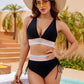 Dames bikini met halter halslijn, hoge taille, verstelbare ruches en streepdessin