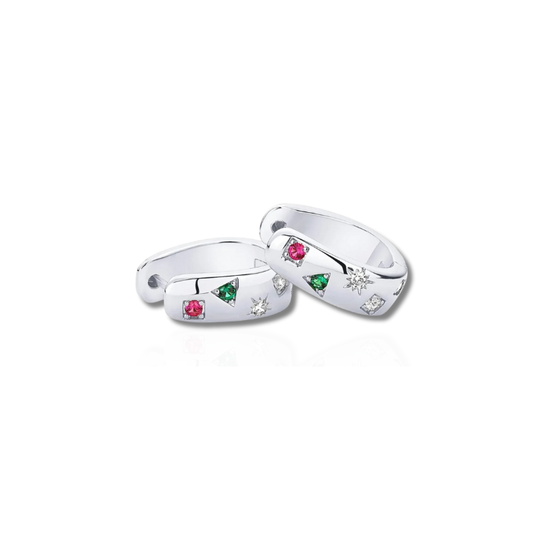 Jade chunky multicolor cubic zirkonia huggie oorbellen voor een opvallende look