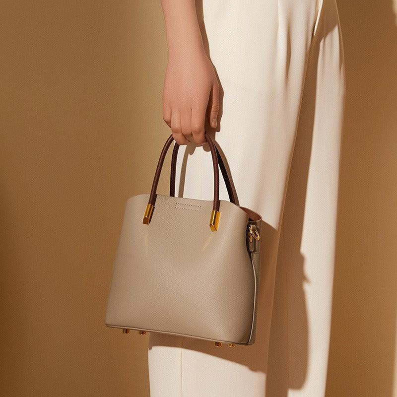 Emmerbag voor dames in generfd leer met dubbel handvat - Emilia