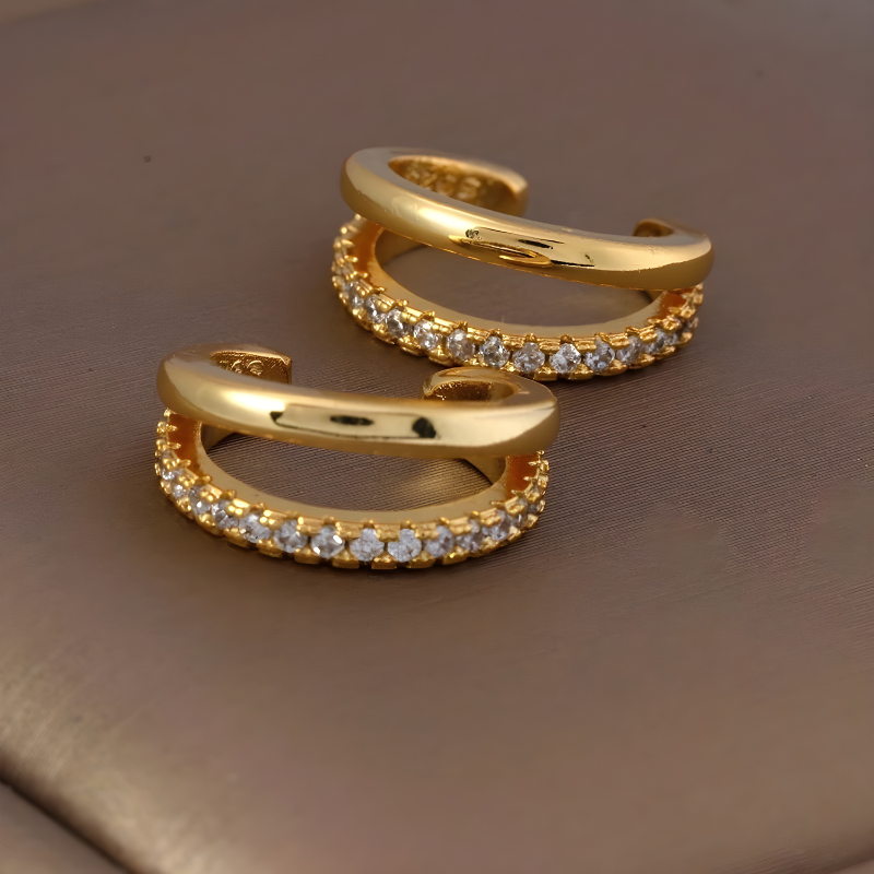 Goudkleurige Zirkonia Clip-On Oorbellen - Elies