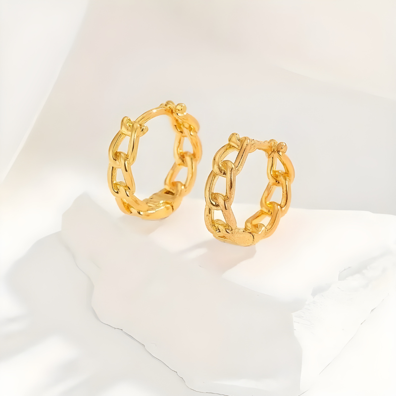 Gouden Ketting Hoepel Oorbellen - Tina