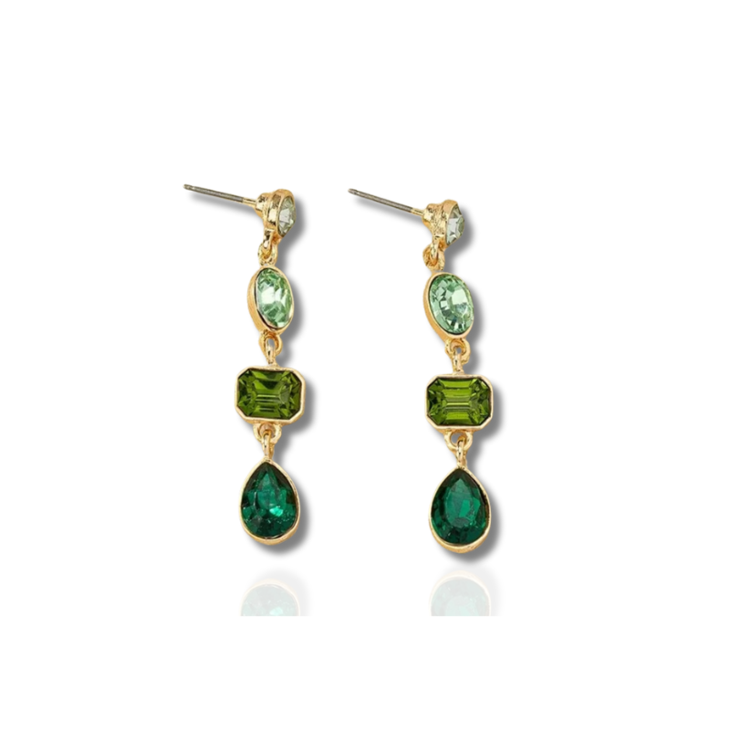 Gouden Oorbellen met Groene Kristallen - Hip