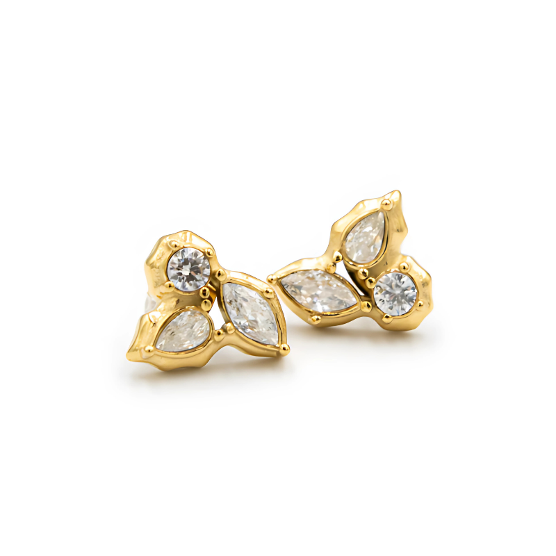 Gouden Onregelmatige Blad Zircon Oorbel - Alani