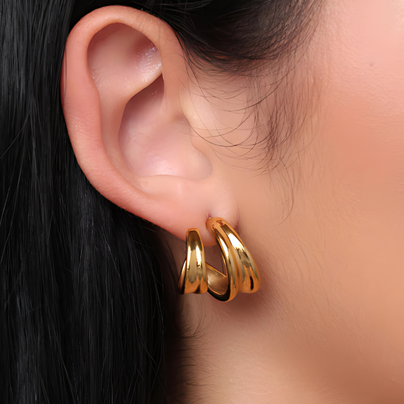 Gouden Dubbele Geometrische Stud Oorbellen - Rhea