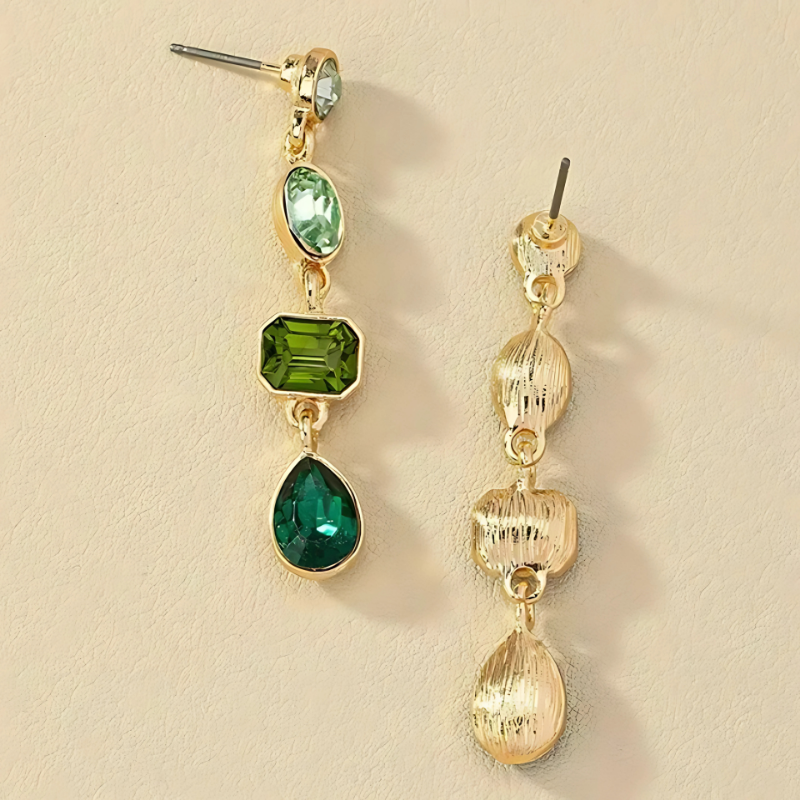 Gouden Oorbellen met Groene Kristallen - Hip