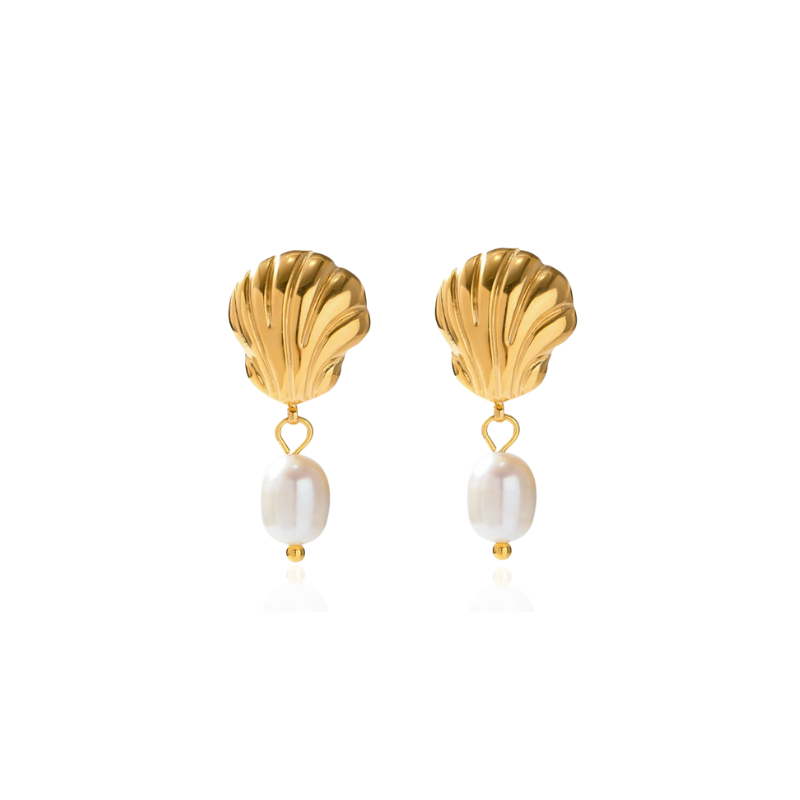 Elegant Goud Vergulde Schelp en Zoetwaterparel Oorbellen - Sally
