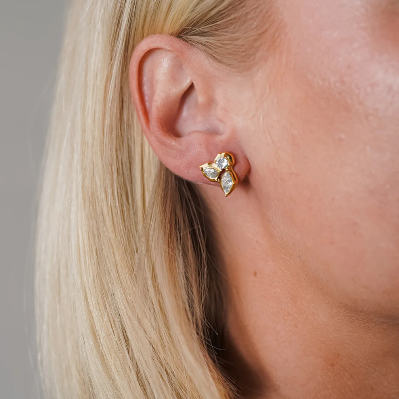 Gouden Onregelmatige Blad Zircon Oorbel - Alani