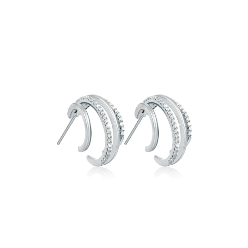 Stijlvolle Dubbele Hoops Oorbellen met Zirkonia voor Een Elegante Look