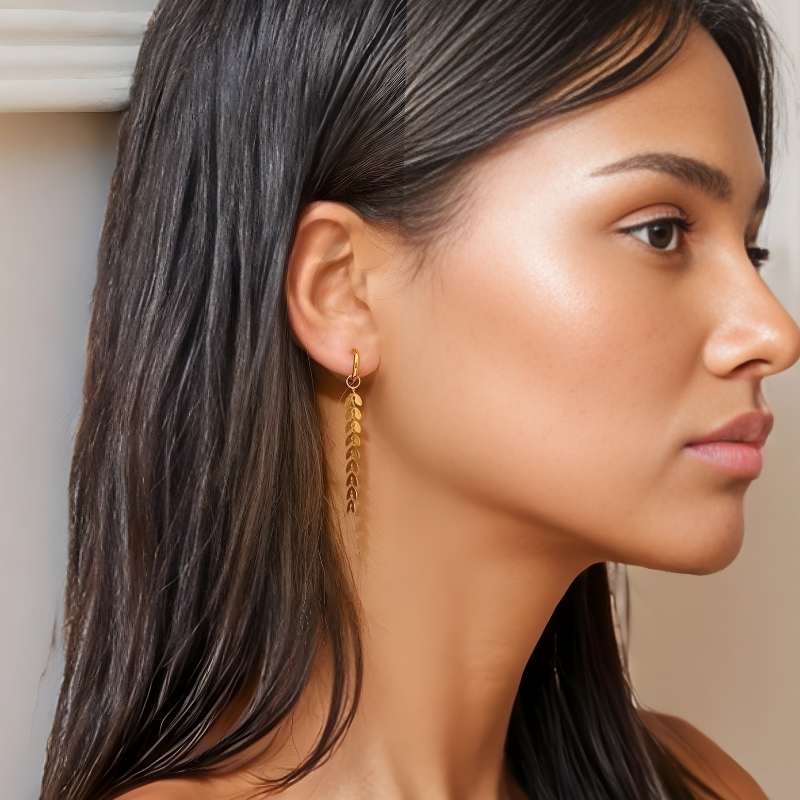 Gouden Langbladige Oorbellen - Ariel