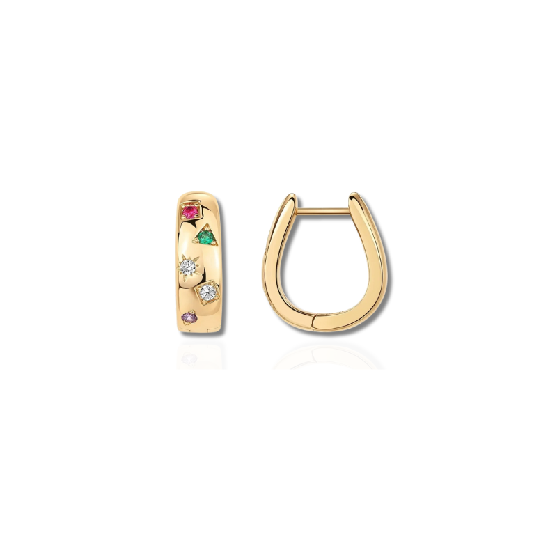 Jade chunky multicolor cubic zirkonia huggie oorbellen voor een opvallende look