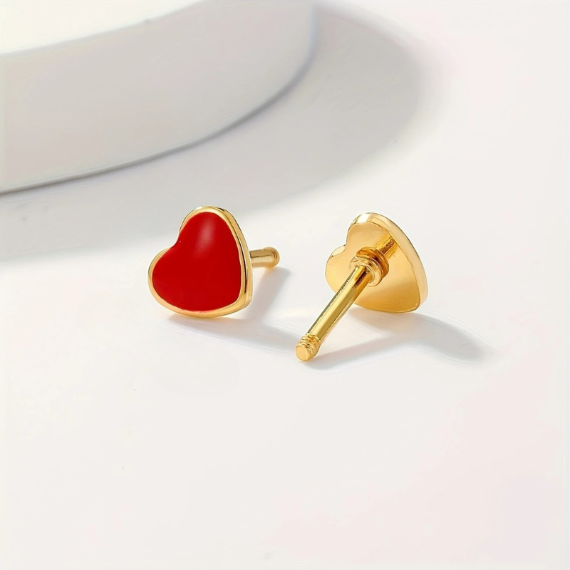 Gouden Oorbellen met Rood Hart - Sadie