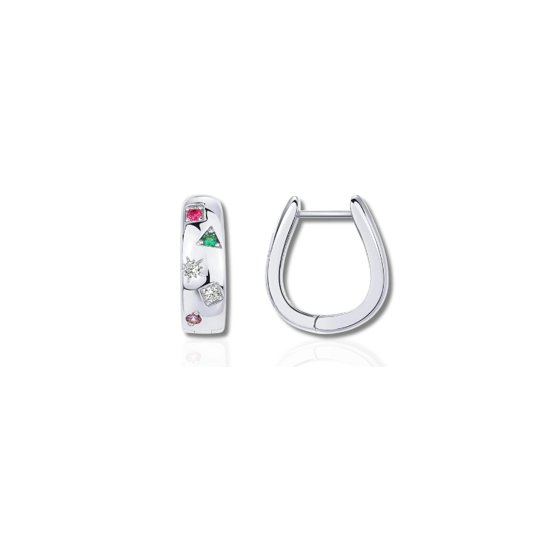 Jade chunky multicolor cubic zirkonia huggie oorbellen voor een opvallende look