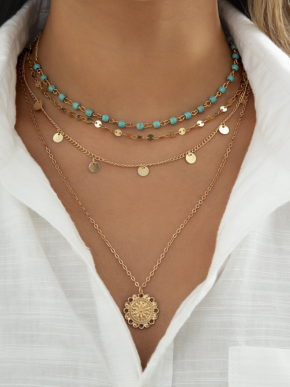 Multi-lagen turquoise ketting voor een stralende stijl