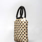 Chique Handtas met Contrastbinding en Mooie Houten Kralen