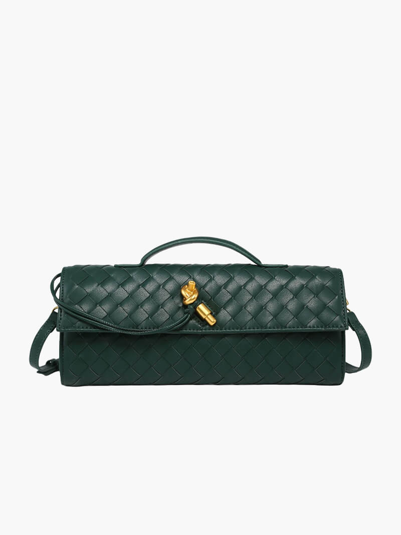 Stijlvolle Geweven Vegan Leren Handtas met Elegant Knoopsluiting