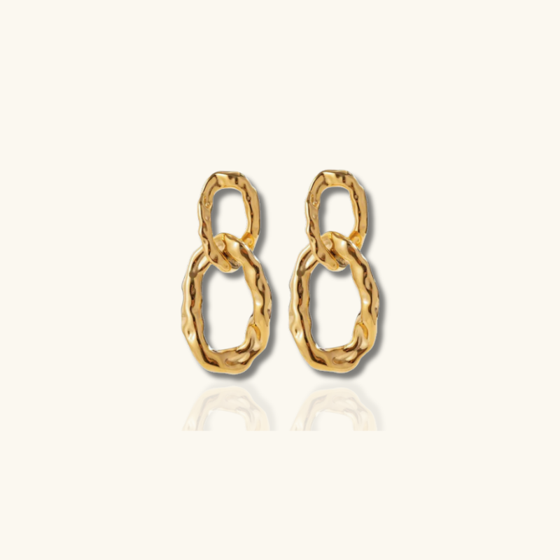 Goudkleurige oorbellen met dubbele ketting en textuur – Bianca