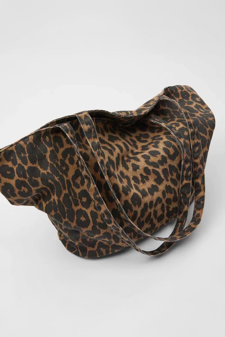 Grote Vintage Shopper met Luipaardprint