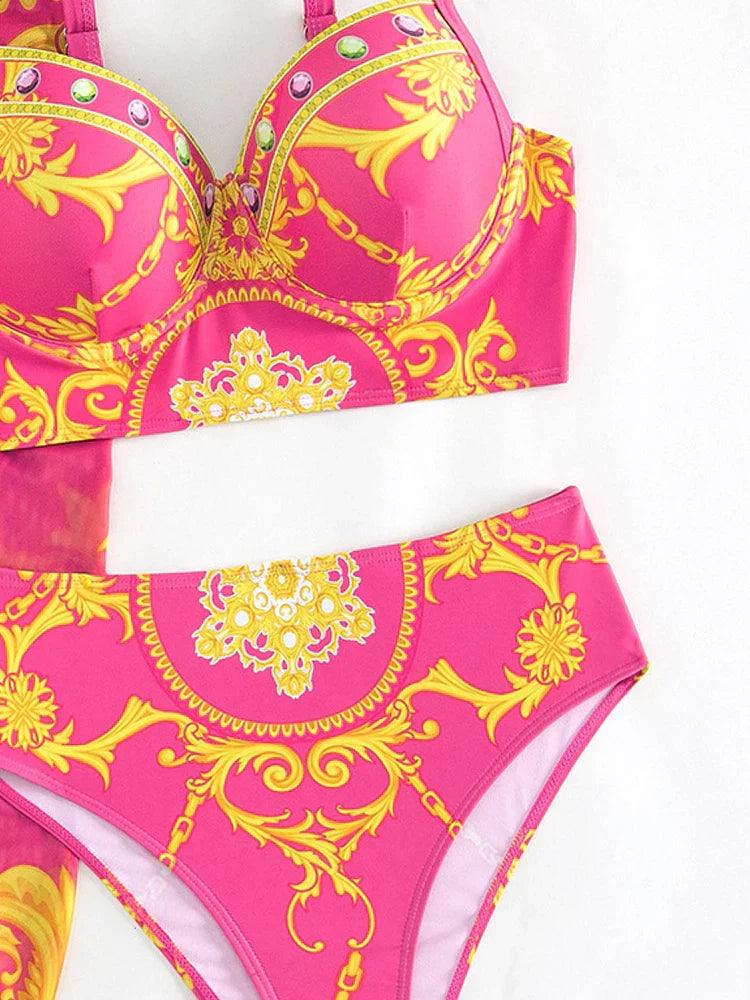 Boho Hoog Taille Bikini Set voor Vrouwen met Cover-up Vel̃
